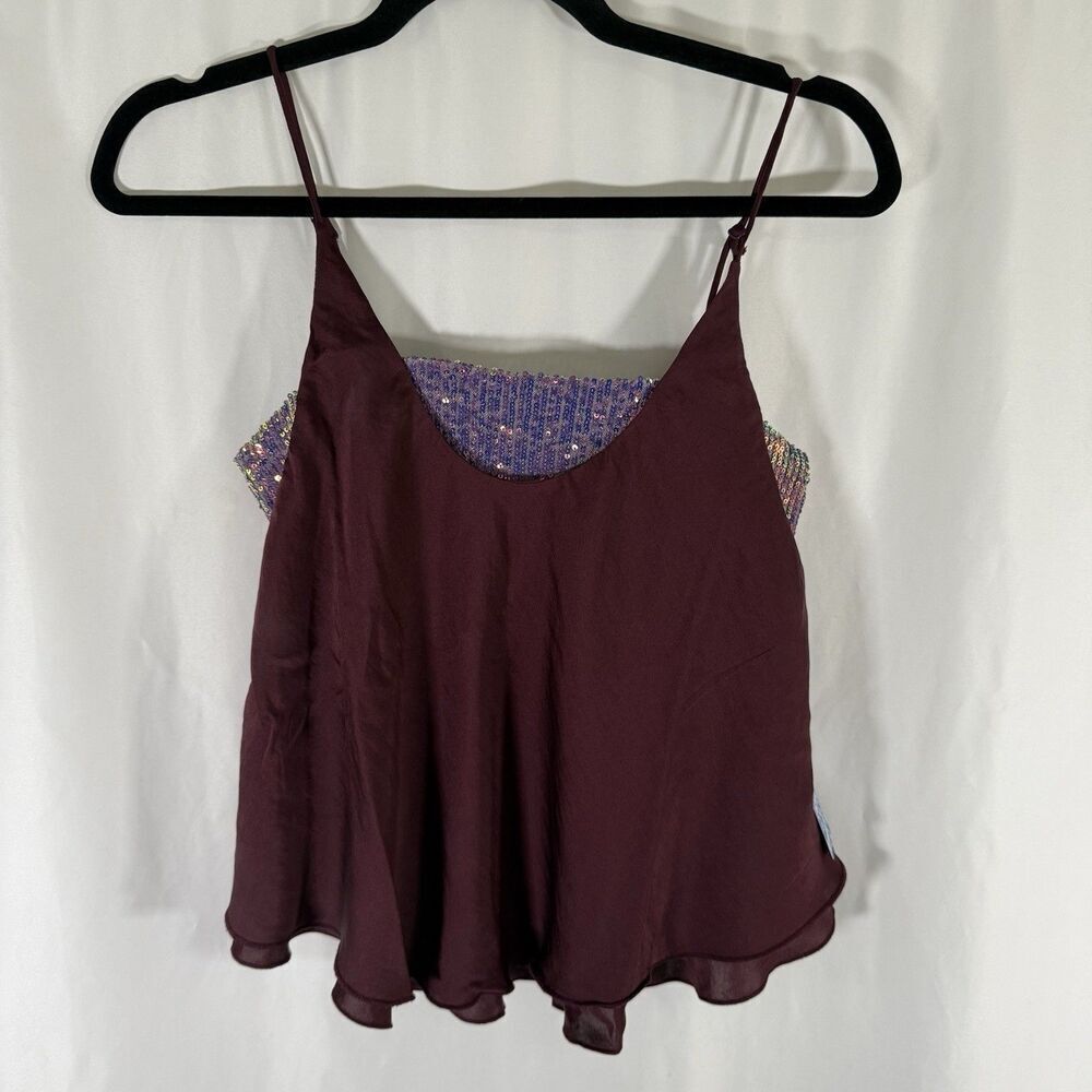 New Free People Turn It On Cami Women's XS Purple Sequin Cami Cropped Adjustable